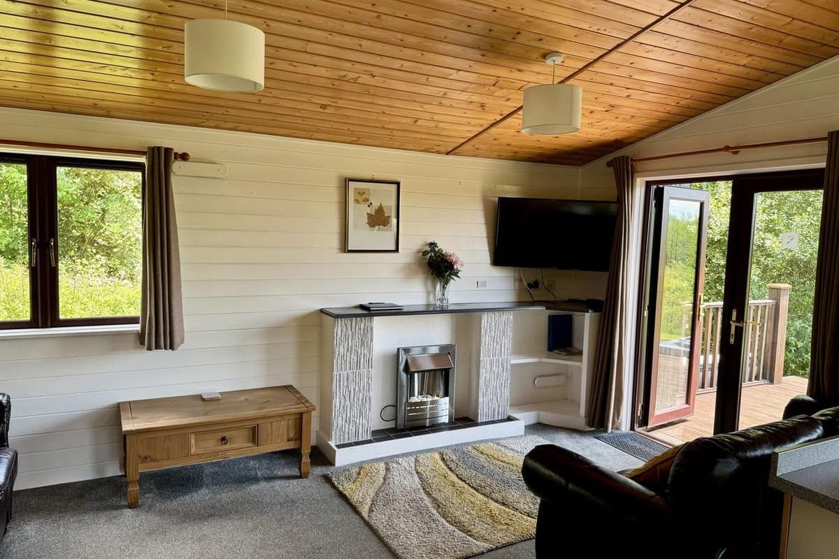 Bright open plan living space with comfortable seating at Willow Lodge